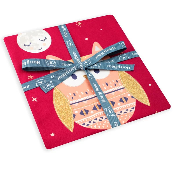 Princess Moon & Owl Pyjamas Kids Girls 3 4 5 6 7 8 9 10 Years PJs Red