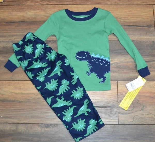 Carter's 2 Piece Snug Fit Top and Fleece Bottom Sleepwear Pajama Set Dinosaur 2T