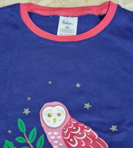 MINI BODEN GIRLS NAVY OWL Snug Long John Pyjamas BRAND NEW