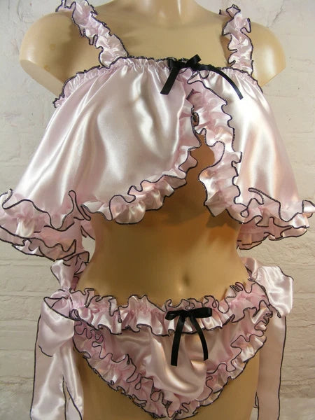 ADULT baby sissy satin with rolled hem edge cami & knickers set