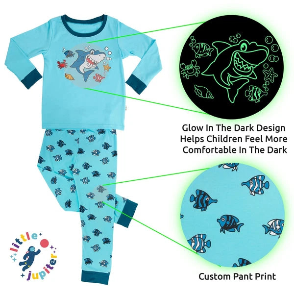 Little Jupiter Boys Pajamas with Glow in The Dark - Shark - Light Blue