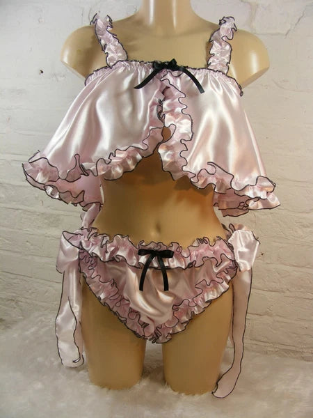 ADULT baby sissy satin with rolled hem edge cami & knickers set