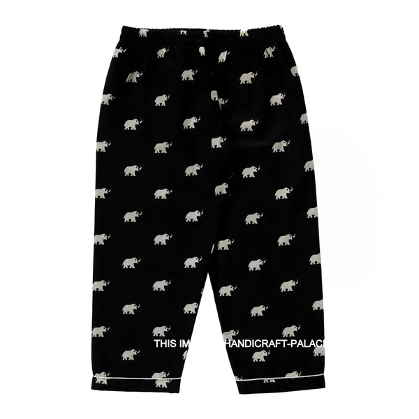 Indian Pure Cotton Kids Pajama Set Black Elephant Printed Sleepwear 1to10 Years