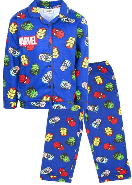 Marvel Pyjama for Boys Button Down PJ Set Superheroes Cotton Christmas Gift