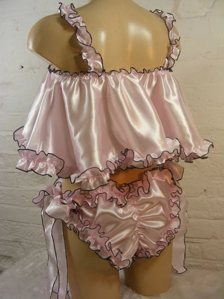 ADULT baby sissy satin with rolled hem edge cami & knickers set