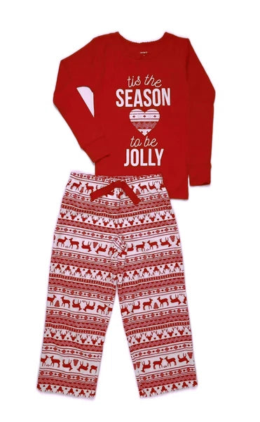 Carter's Girl's Tis The Season Christmas Holiday Cotton and Fleece Pajama Set