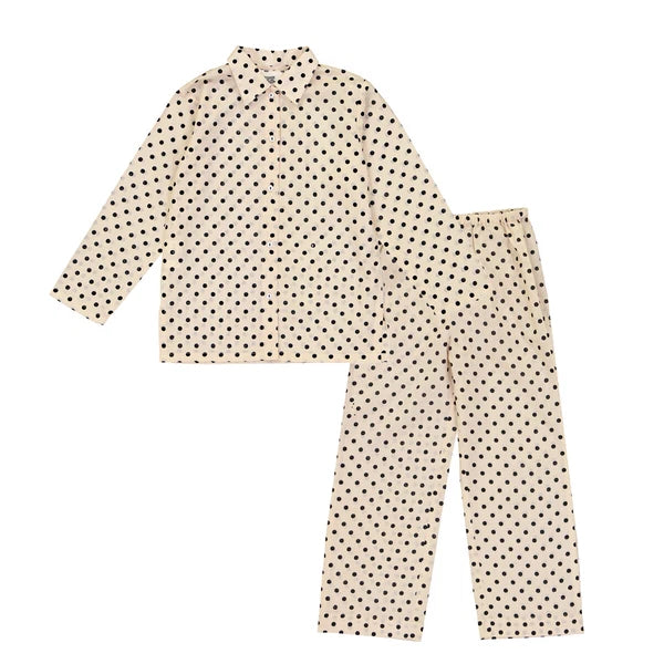 LE PETIT LUCAS DUTERTRE Girl's Beige Dots Cotton PJ Set $64 NWT
