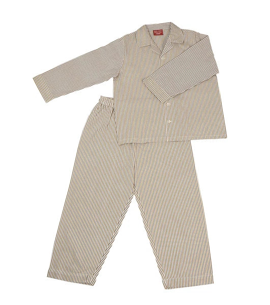 PYJAMA SUIT SLEEPWEAR 100% COTTON  WHITE & KHAKI STRIPES 2-5 YRS