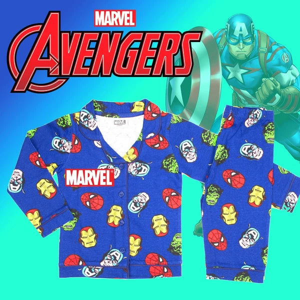 Marvel Pyjama for Boys Button Down PJ Set Superheroes Cotton Christmas Gift