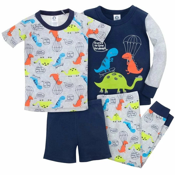 Gerber Boys Dinosaurs 4-Piece Pajama Set NWT 3 4 5 T Blue Gray Snug Fit