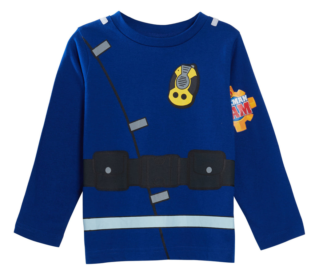 Boys Novelty Fireman Sam Dress Up Pyjamas Kids Full Length Character Pjs Size