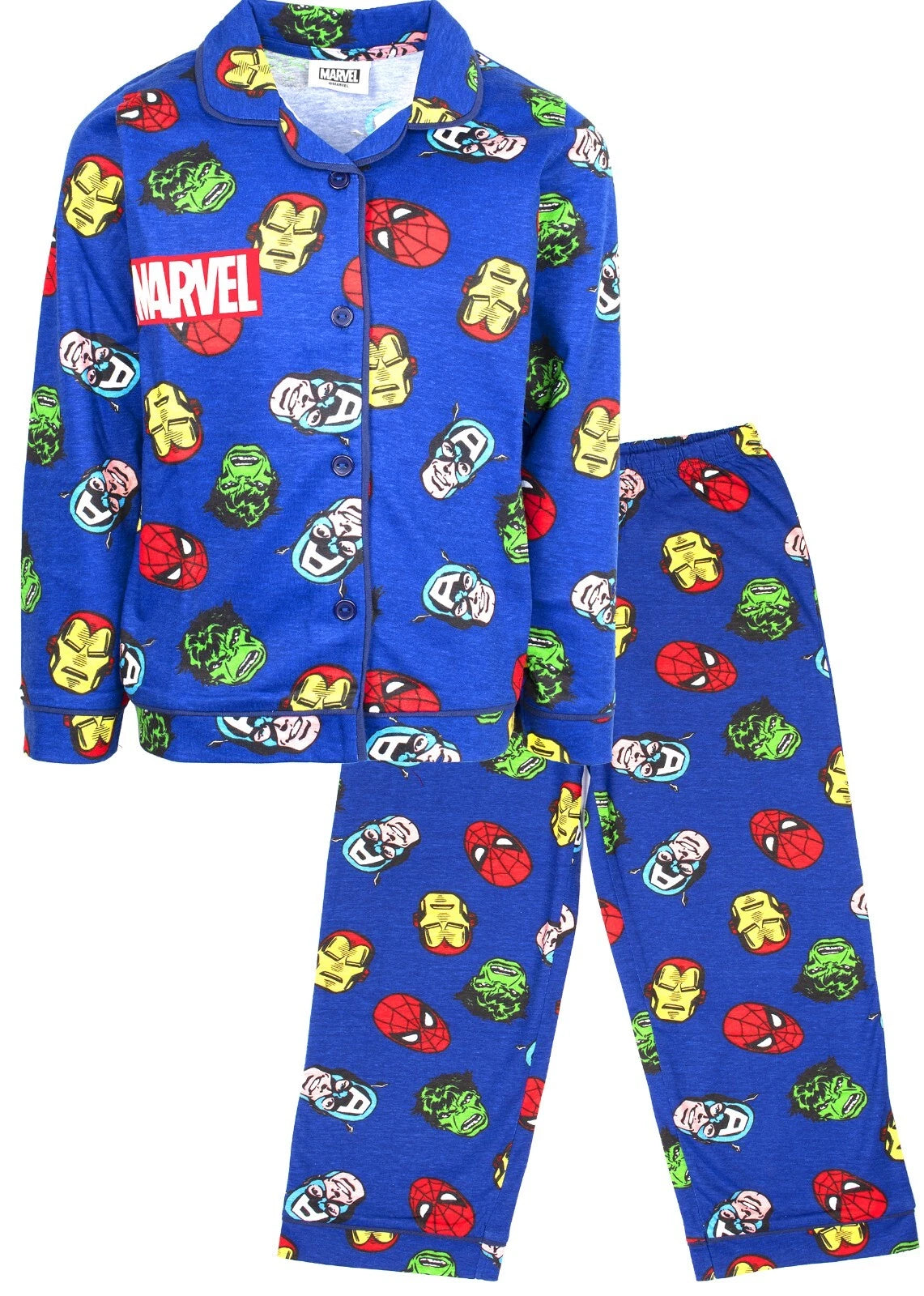 Marvel Pyjama for Boys Button Down PJ Set Superheroes Cotton Christmas Gift