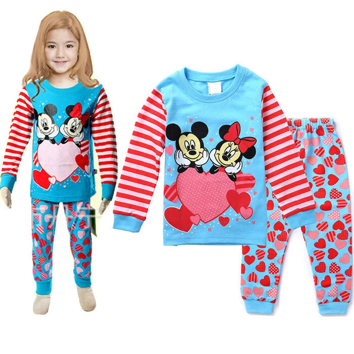 Kids Boy Girls Micky Minie Mouse Pyjamas Pjs Set Sleepwear Long Sleeve Nightwear