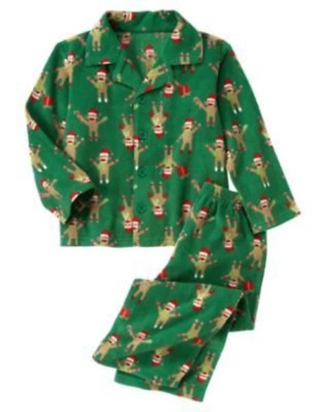 GYMBOREE SLEEPWEAR GREEN MONKEY SOCK FLEECE 2pc PAJAMAS 12 18 24 2T NWT