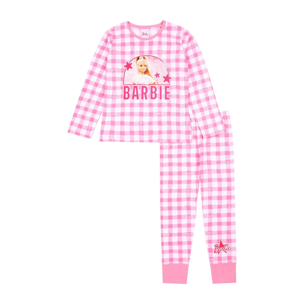 Barbie Girls Pyjamas | 100% Cotton Pjs for Girls | Pink Check Girls Doll Pjs