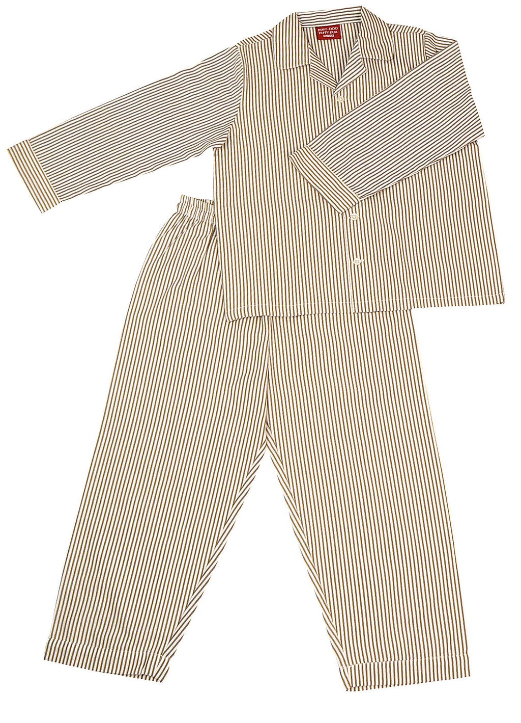 PYJAMA SUIT SLEEPWEAR 100% COTTON  WHITE & KHAKI STRIPES 2-5 YRS