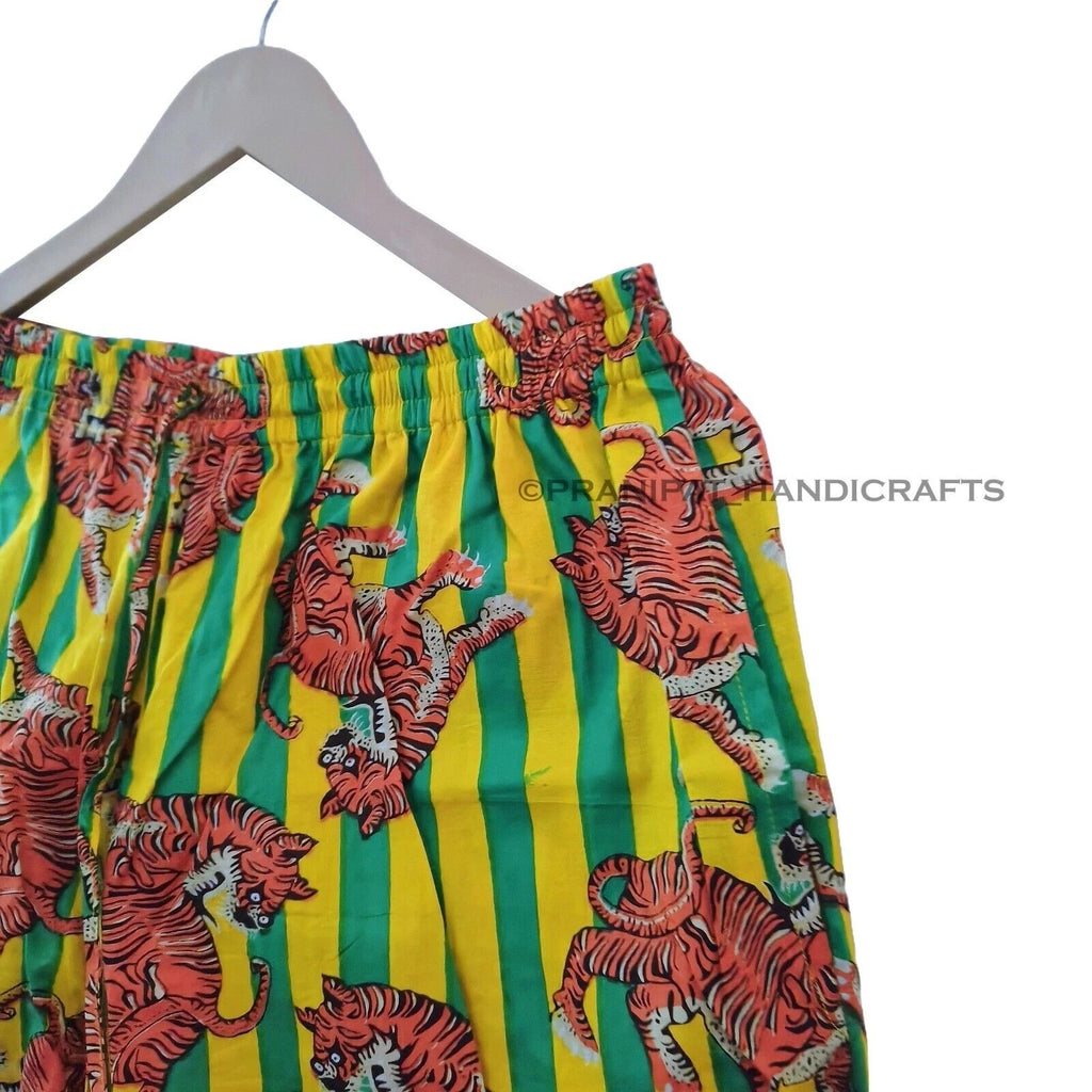 Women Dragon Tiger Print Yellow Sleepwear Cotton Gypsy Night wear Top-Pajama set