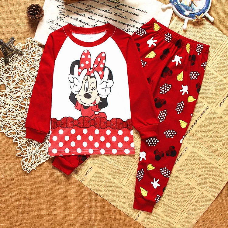 Kids Boy Girls Micky Minie Mouse Pyjamas Pjs Set Sleepwear Long Sleeve Nightwear