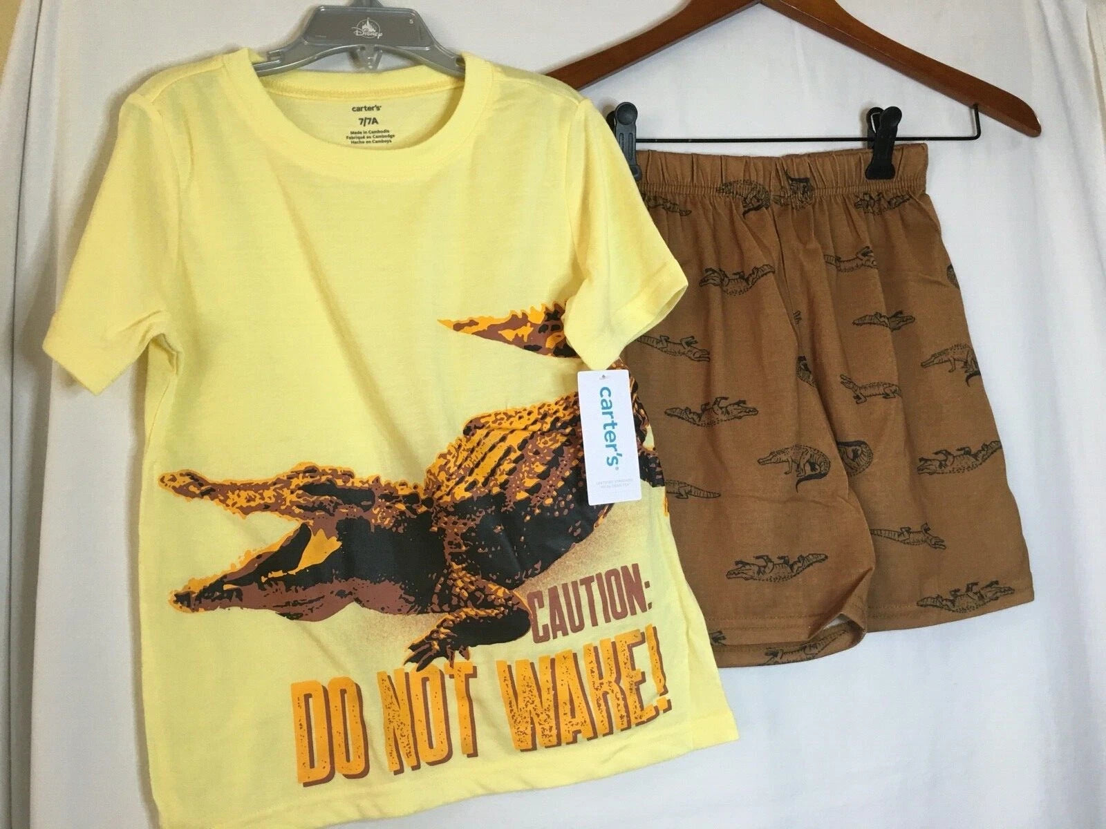 New Carter's Boys Alligator Poly Pajama 2 pc Set Kid Yellow Brown many sizes
