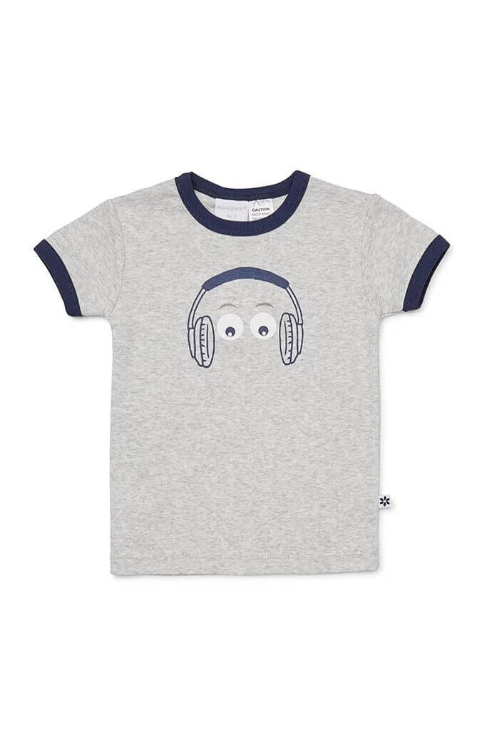 Boys Size 1 Marquise Grey Head Phones Summer Short Sleeve Cotton Pyjama Set