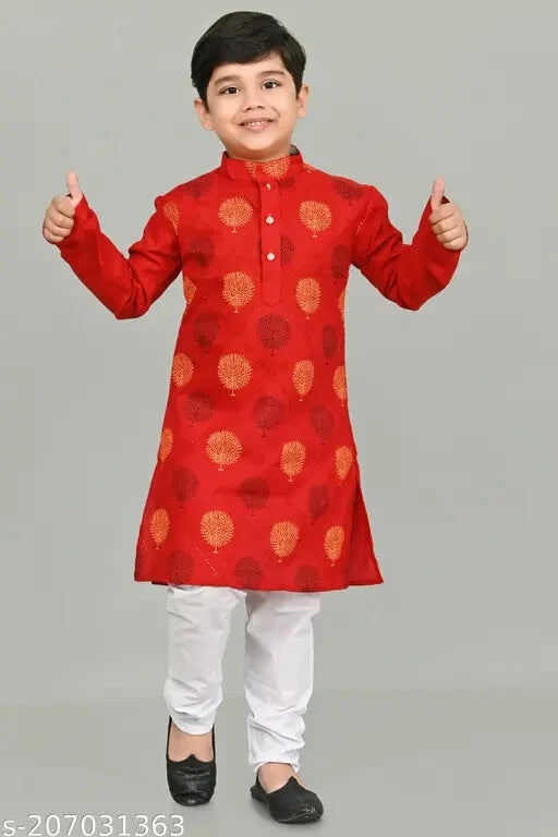 Indian Traditional Kids Printed Cotton Kurta pyjama Set
