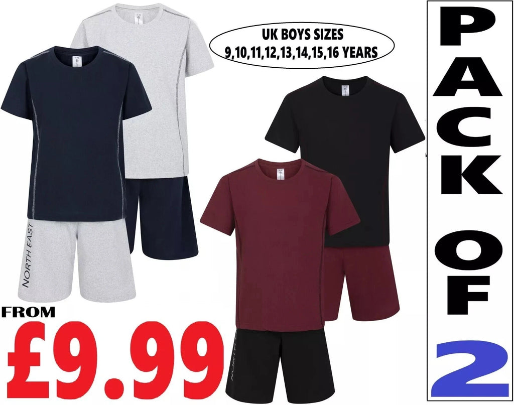 Boys 2 Pack Short Pyjamas Nightwear PJ Sets Twin Pack 9 to 16 Years #NorthEast