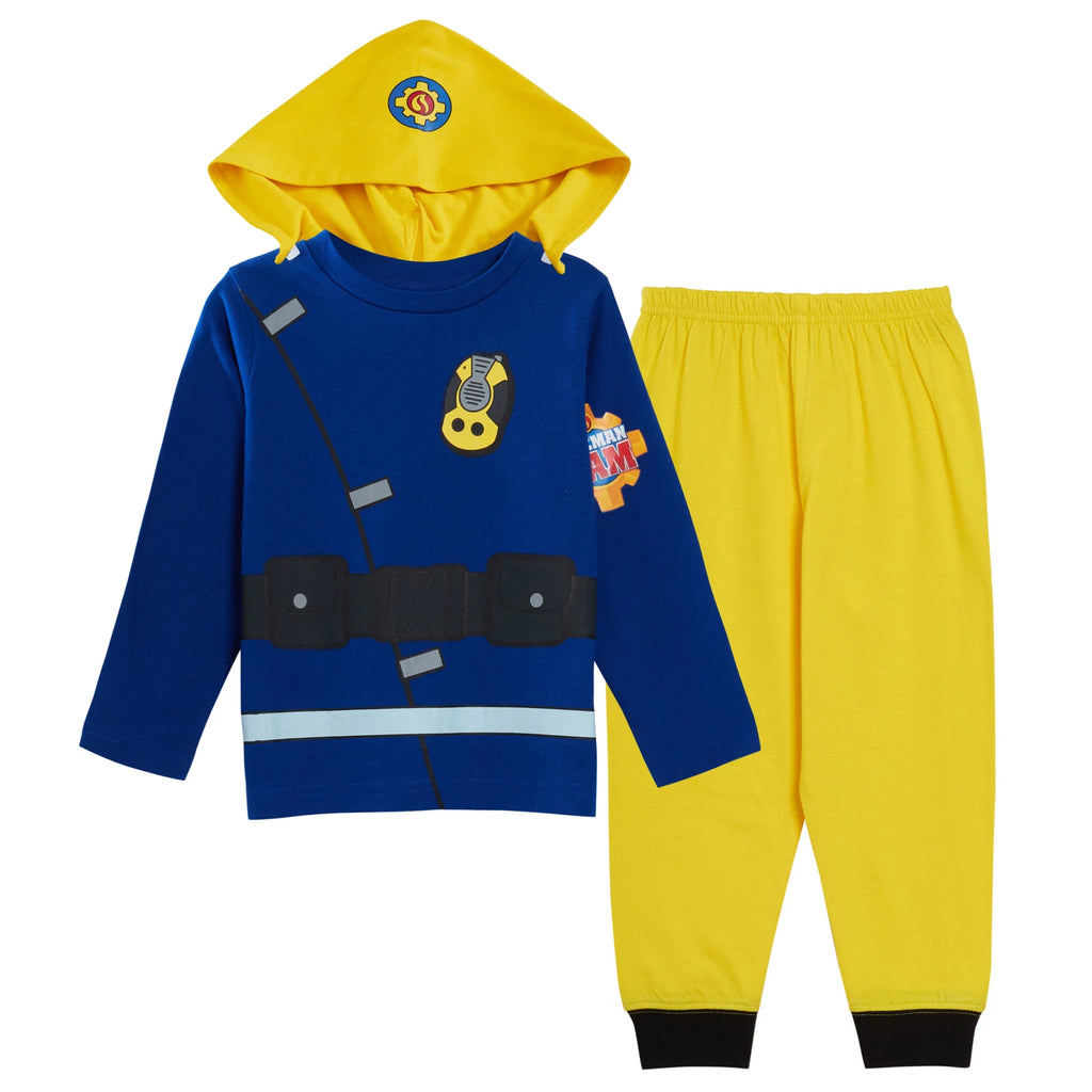 Boys Novelty Fireman Sam Dress Up Pyjamas Kids Full Length Character Pjs Size
