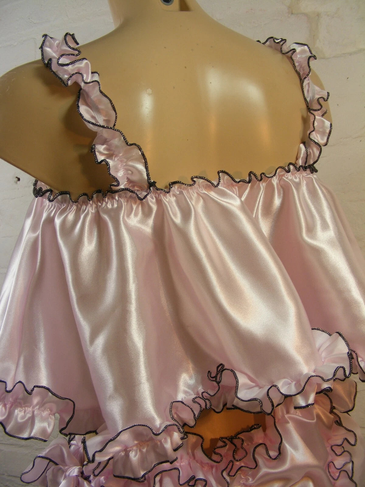 ADULT baby sissy satin with rolled hem edge cami & knickers set