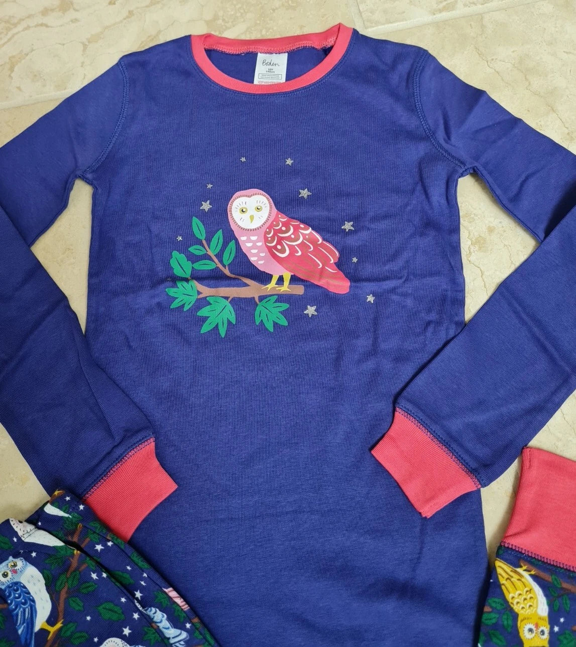 MINI BODEN GIRLS NAVY OWL Snug Long John Pyjamas BRAND NEW