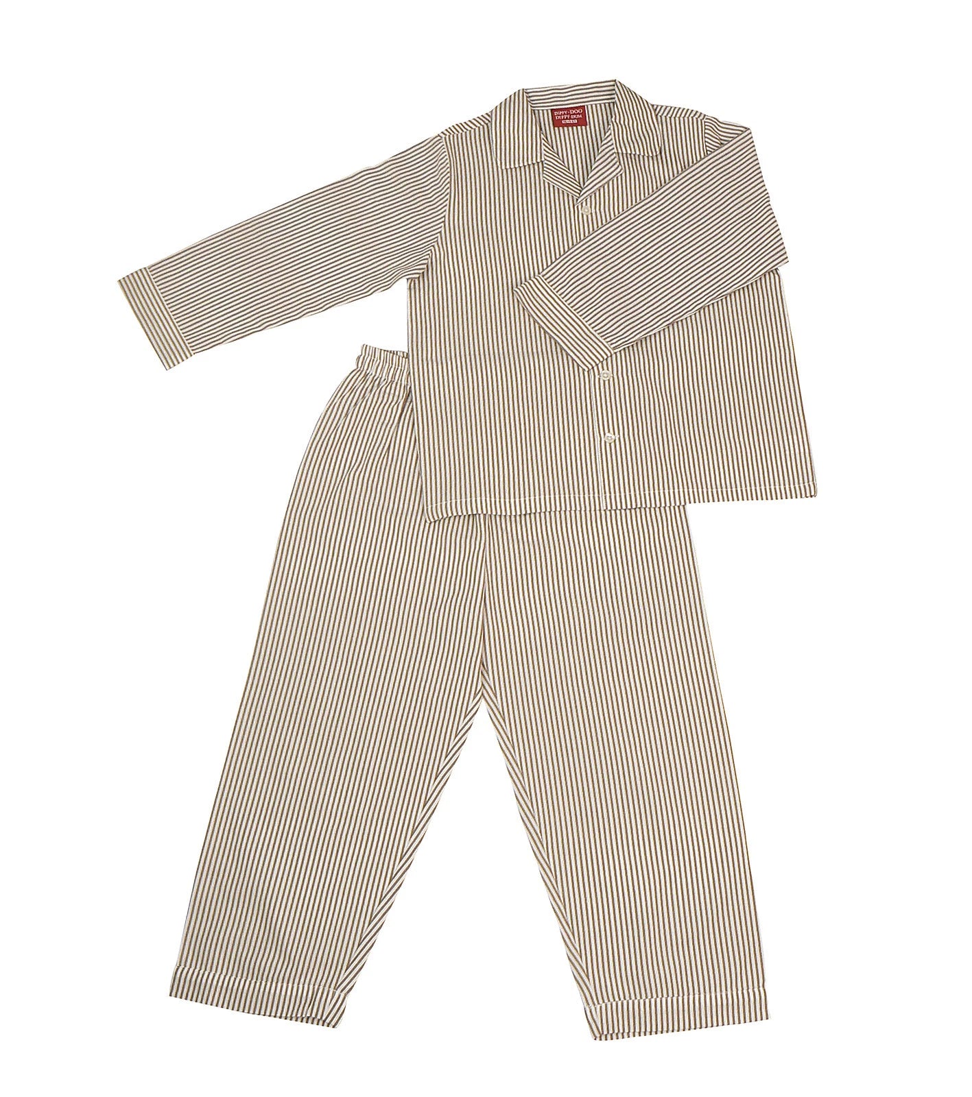 PYJAMA SUIT SLEEPWEAR 100% COTTON  WHITE & KHAKI STRIPES 2-5 YRS