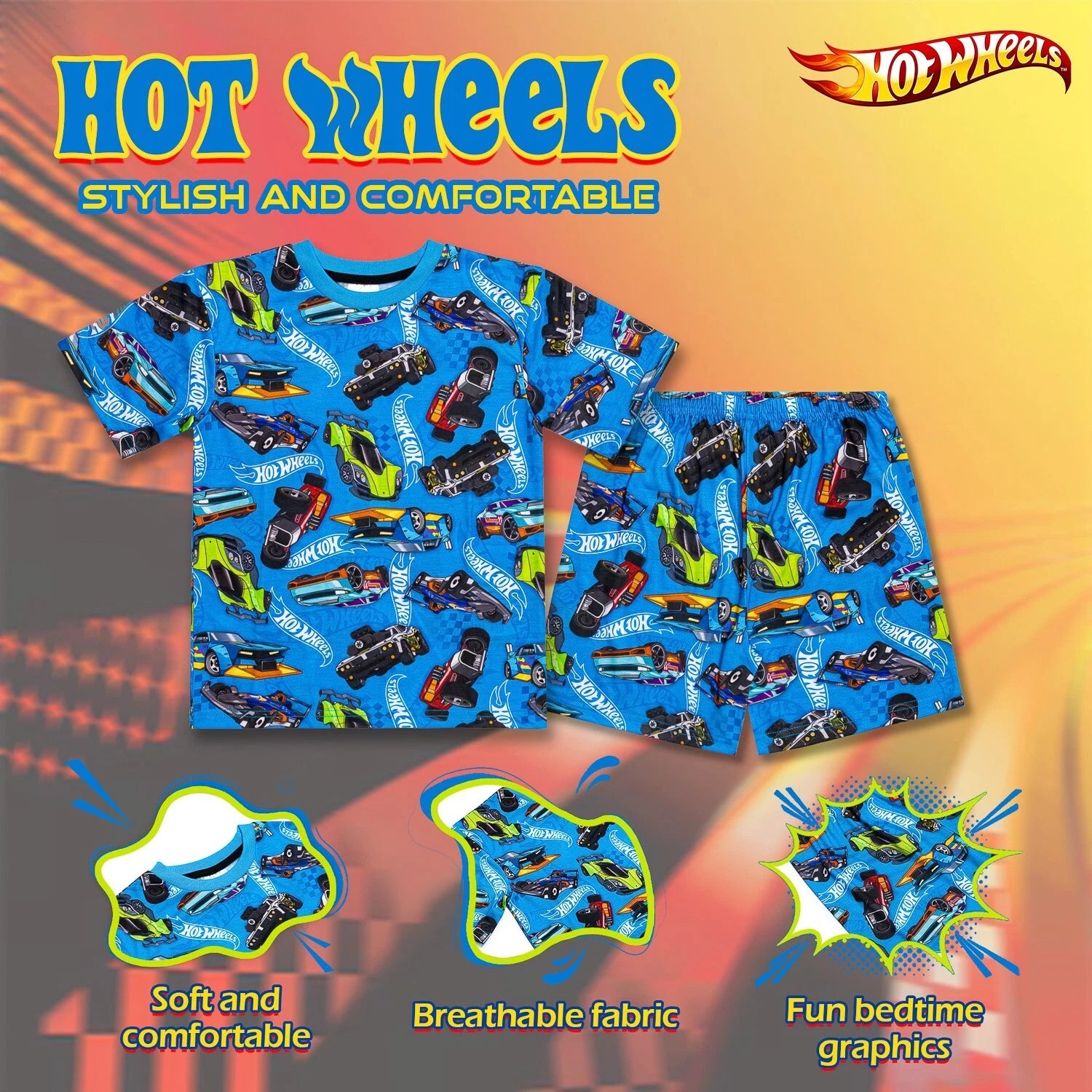 Hot Wheels Boys Short Pyjama Set | 100% Cotton Summer Sleepwear | Car Gift