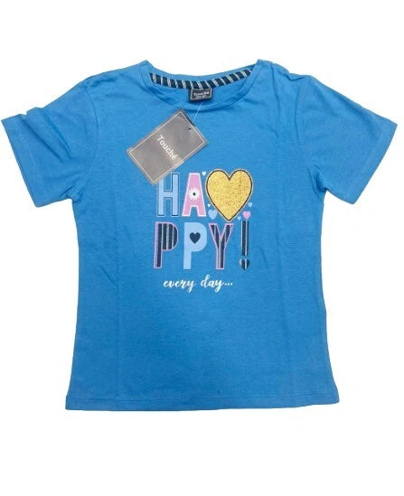 Touche Girls Short Sleeve Full Length Printed Pyjama Set - Navy/Blue Striped