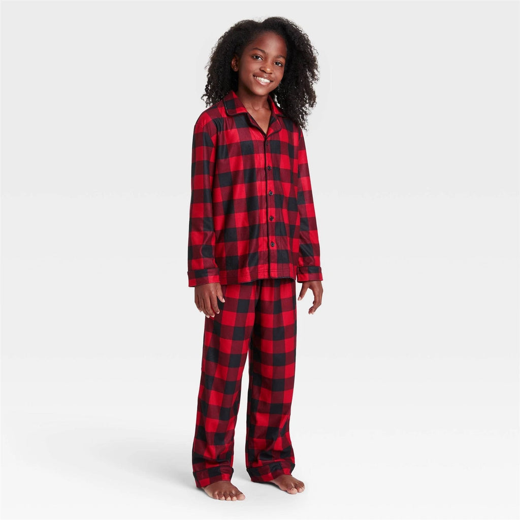 Kids' Holiday Buffalo Check Flannel Pajama Set - Wondershop