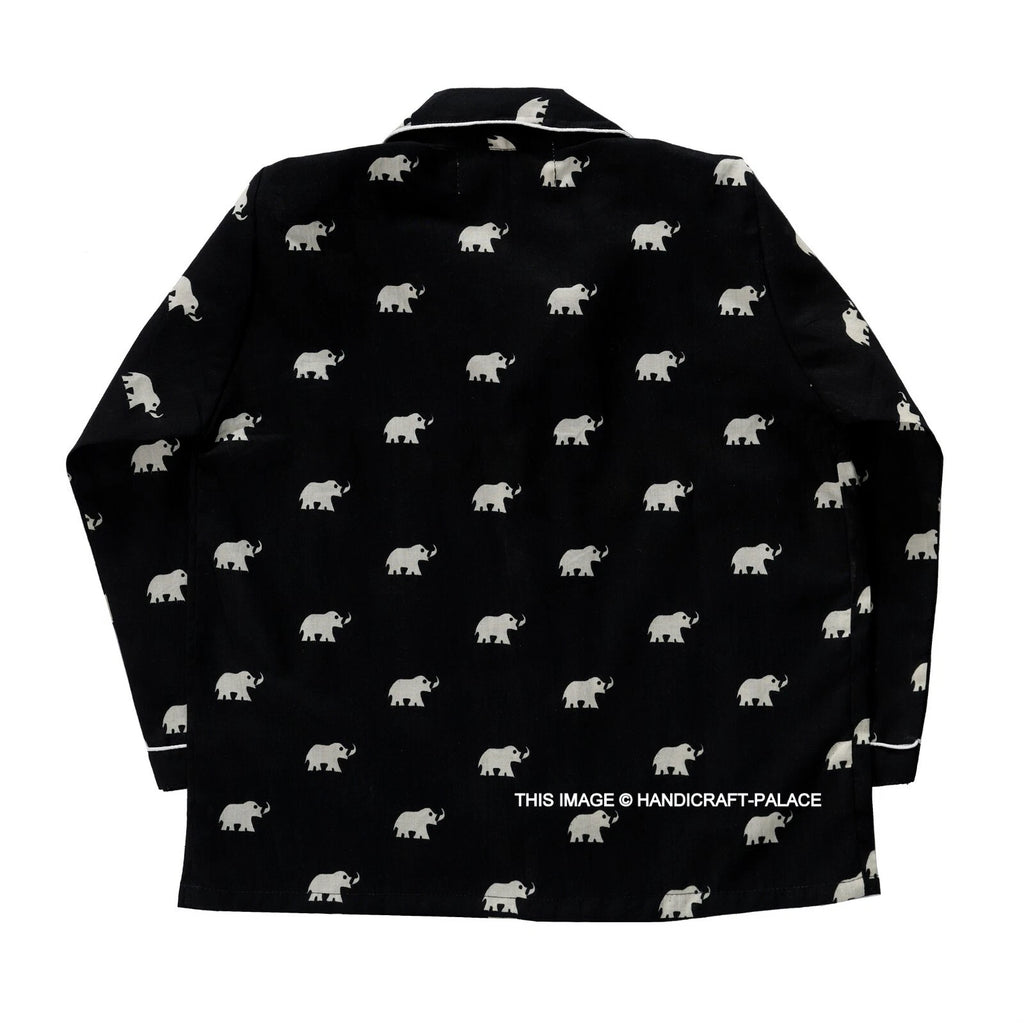 Indian Pure Cotton Kids Pajama Set Black Elephant Printed Sleepwear 1to10 Years