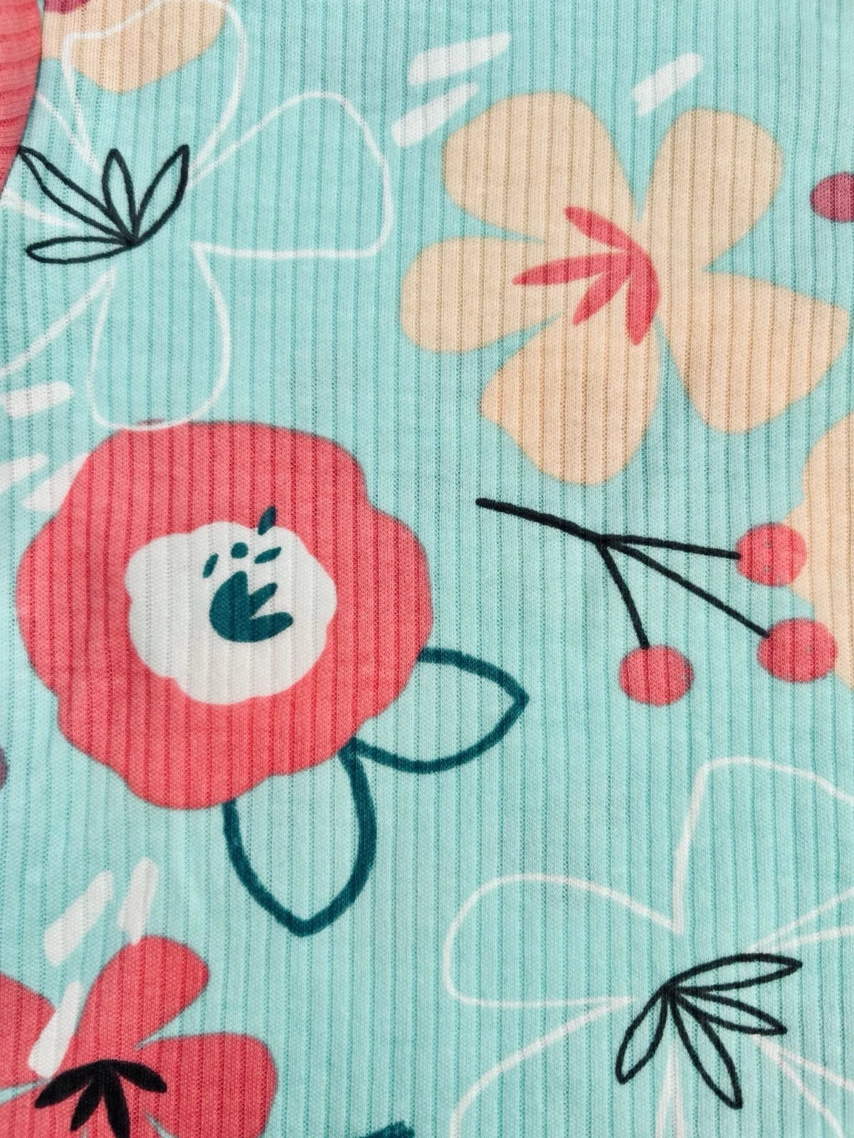 Girls Ribbed Pyjamas Dunnes Cotton Floral Pink Aqua Flared Long Sleeved Pjs NEW