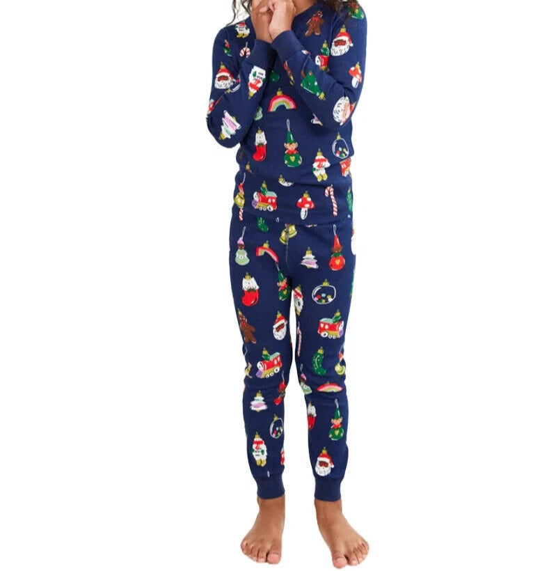 Hanna Andersson Kids Festive Long John Pyjama Set - Navy Heirloom Ornament