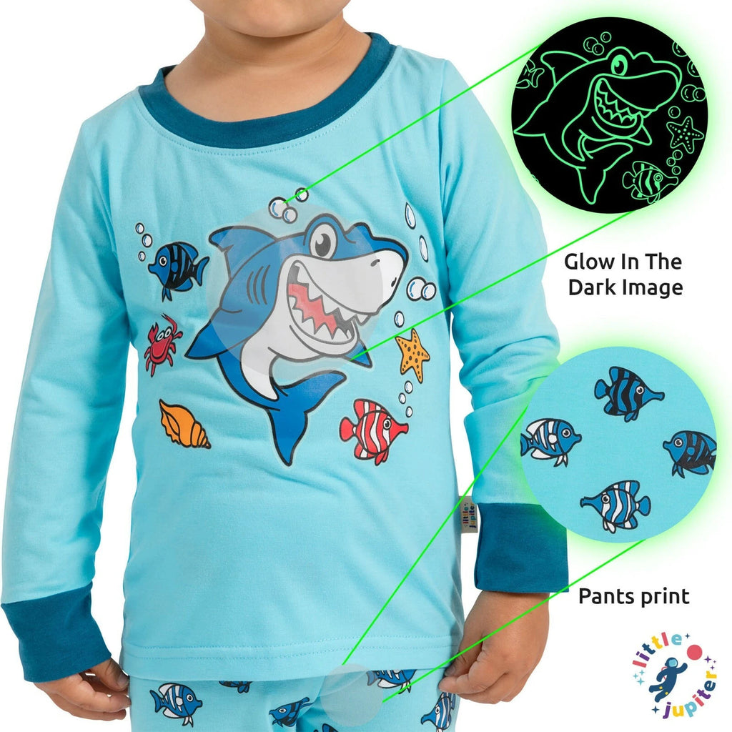 Little Jupiter Boys Pajamas with Glow in The Dark - Shark - Light Blue