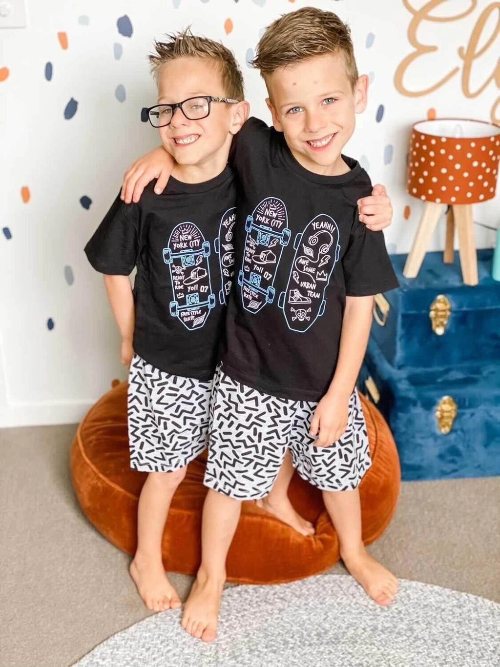 Boys Size 3-7 Black Skateboard Summer Cotton Short Sleeve Pyjama Set – 2006