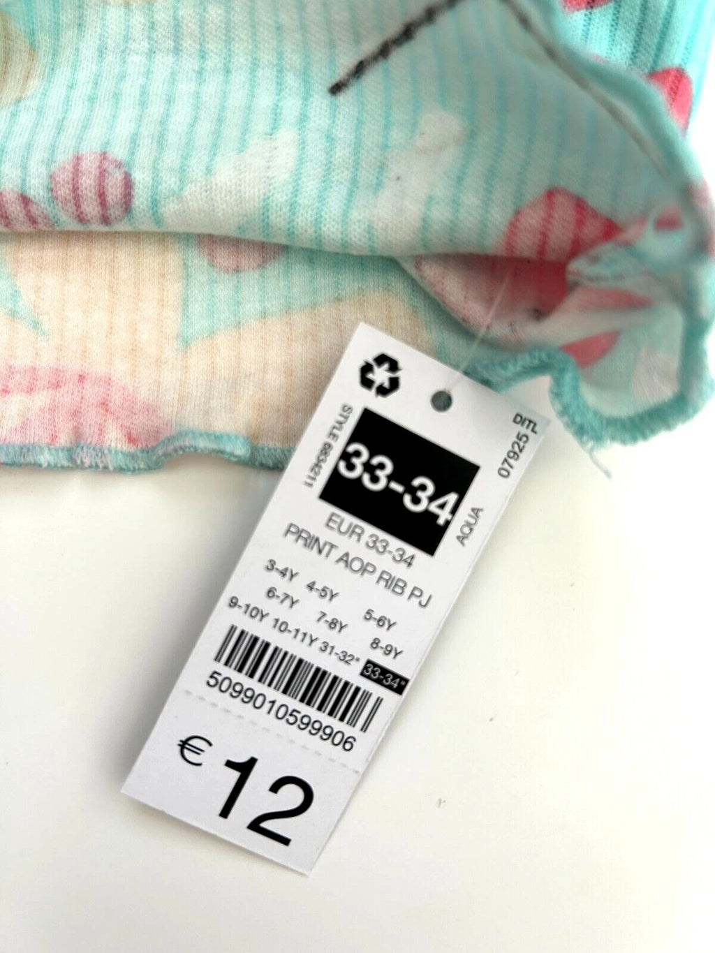 Girls Ribbed Pyjamas Dunnes Cotton Floral Pink Aqua Flared Long Sleeved Pjs NEW