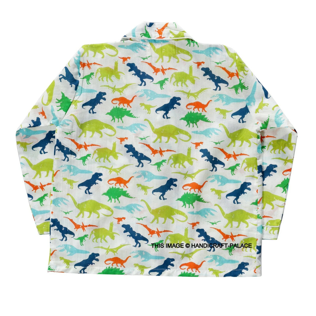 Dinosaur Printed Pyjamas Set with Long Sleeve for Girls Boys Cotton Nightwear