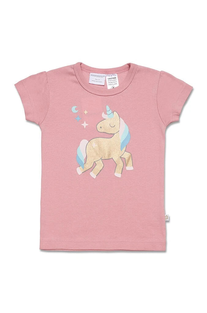 Girls Size 2-7 Marquise Pink Unicorn Summer Short Sleeve Cotton Pyjama Set