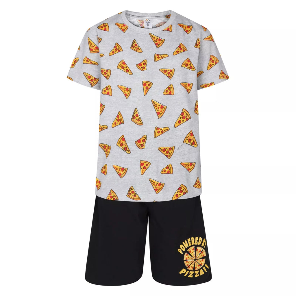 Boys 2 Pack Short Pyjamas Powered By Pizza Nightwear PJ Sets 9 to 16 Years