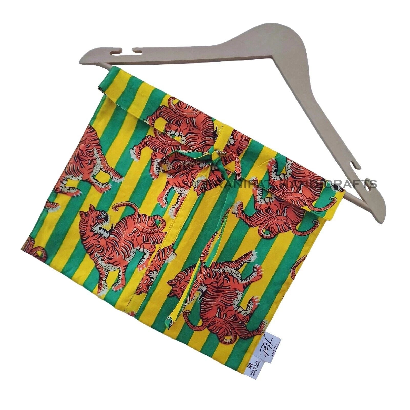 Women Dragon Tiger Print Yellow Sleepwear Cotton Gypsy Night wear Top-Pajama set