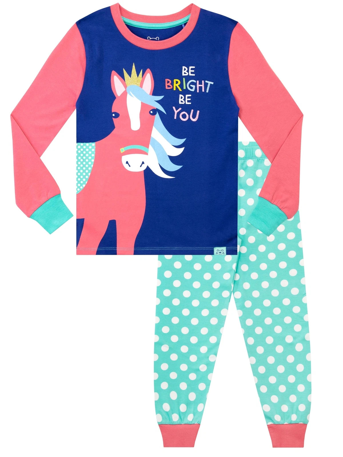 Princess Pony Pyjamas Kids Girls 3 4 5 6 7 8 9 10 Years PJs Polka Dots Teal Blue