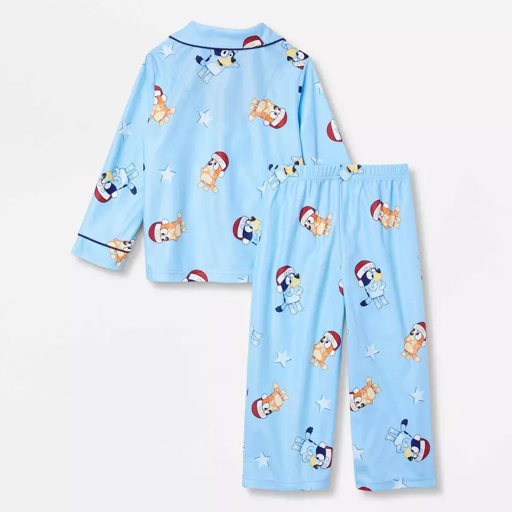 Bluey Christmas Pajamas Set Girl Boy Button Disney Bingo Toddler 12M 18M 2T 3T