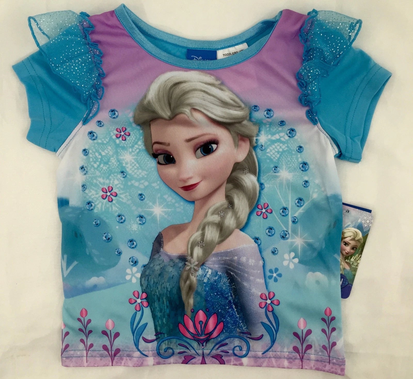 Disney Frozen Blue Elsa 2 Piece Summer Pajama Set Short Sleeve Silky