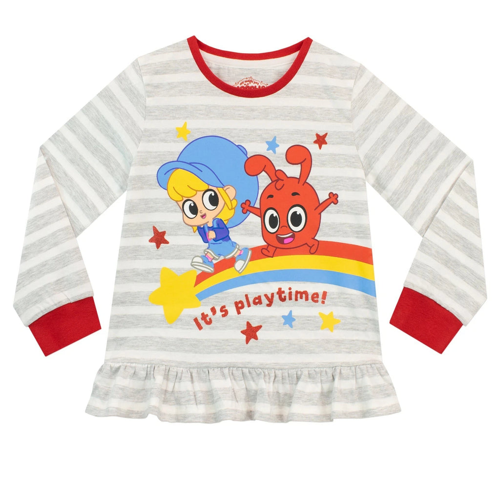 Morphle Pyjamas Toddlers Kids Girls 2 3 4 5 6 7 8 Years Pyjamas Stripes Grey Red