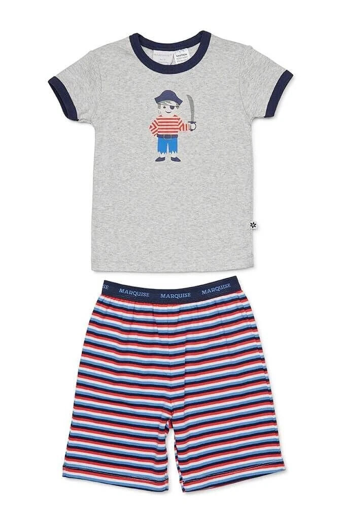 Boys Size 1 Marquise Grey Pirate Summer Short Sleeve Cotton Pyjama Set