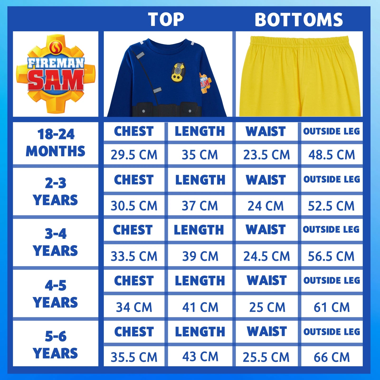 Boys Novelty Fireman Sam Dress Up Pyjamas Kids Full Length Character Pjs Size