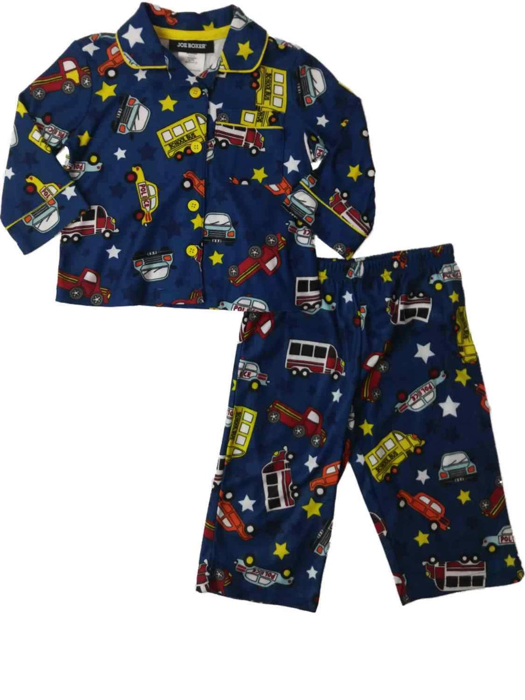 Infant Boys Navy School Bus Police Car Pickup Truck Flannel Pajama Set